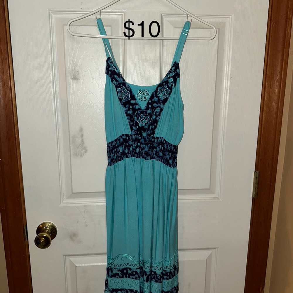 Blue Smocked Embellished Maxi Sundress